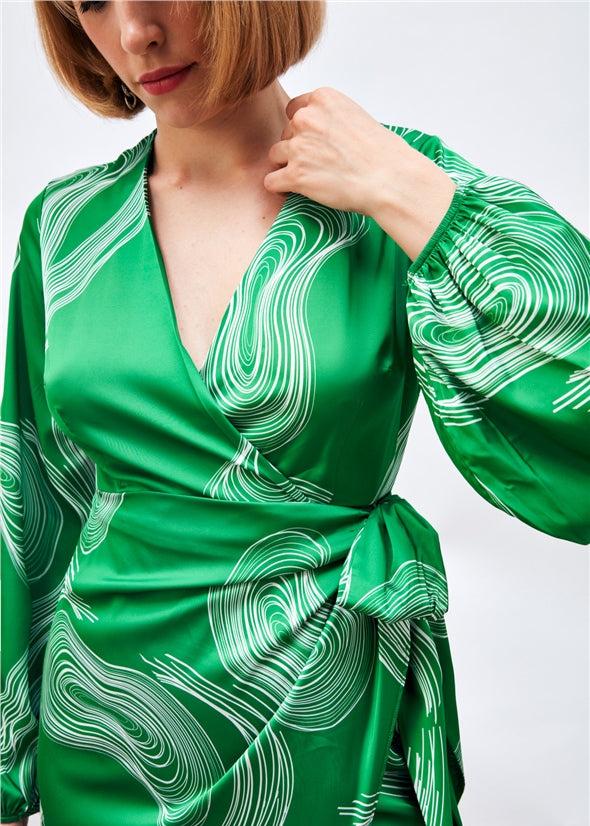 Gaiia Satin Printed Wrap Around Dress - GAIIA